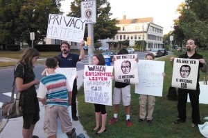 Protesters outside the Lebanon Public Library gathered to show support for running a Tor relay at the New Hampshire library