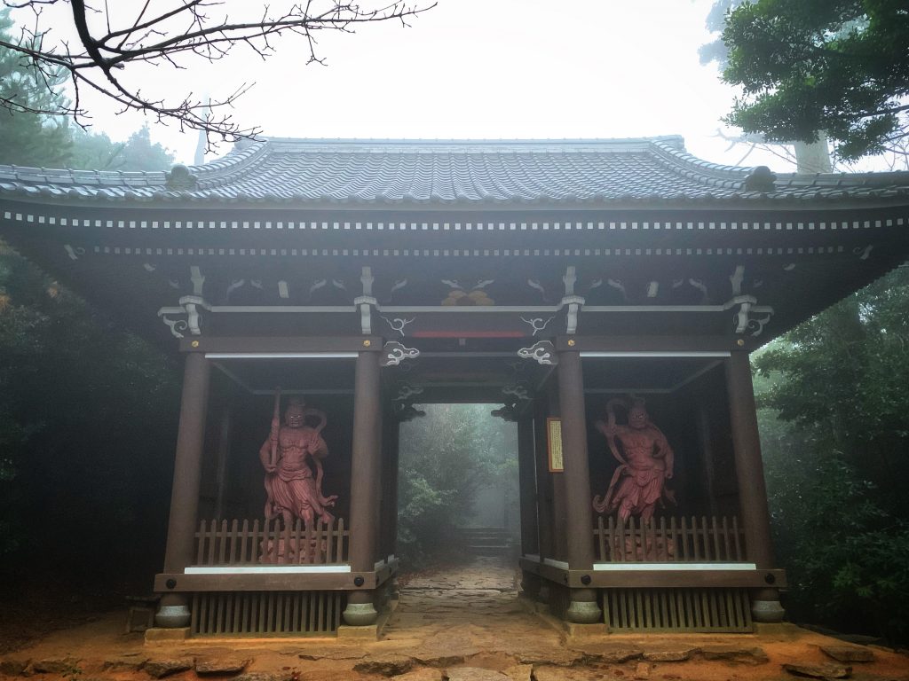 Japanese shrine guarded by two entities