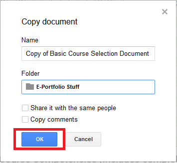 Select a copy location in your Google Drive