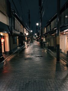 Kyoto alleyway in the rain.