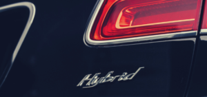 Closeup of hybrid decal on car